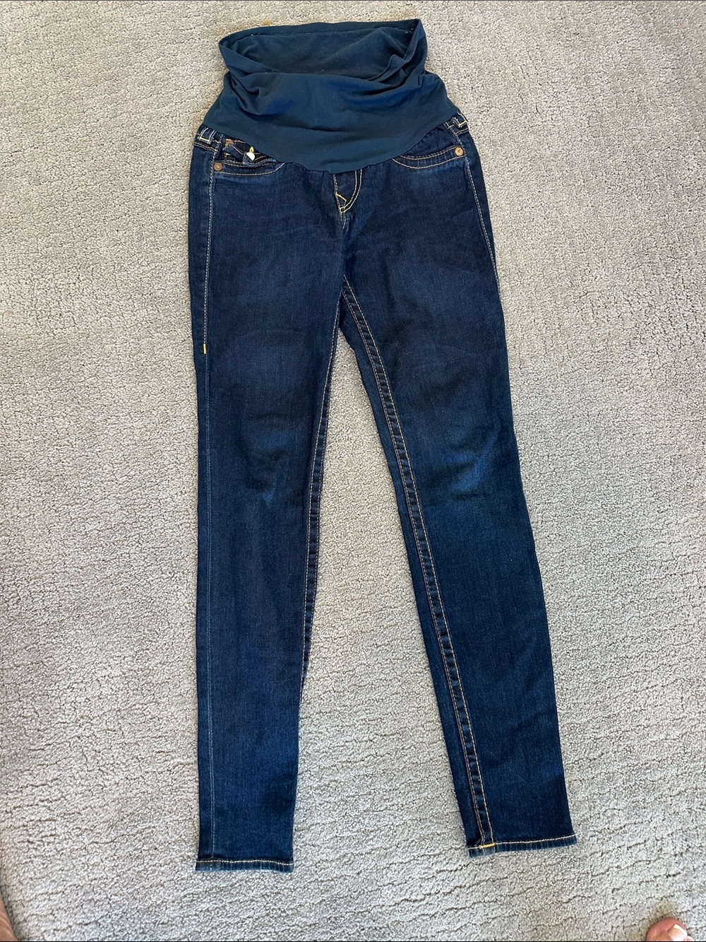 Dark Blue Maternity Skinny Jeans with Stretch Waist